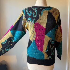 Vintage 90s Chunky Metallic Colorblock Multicolor Geometric Sweater